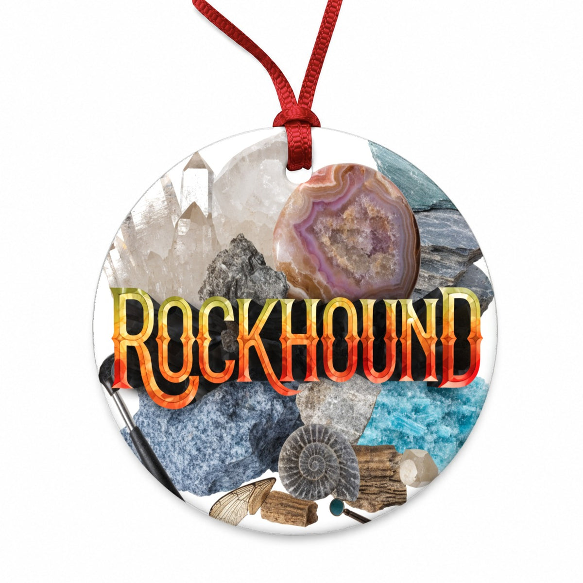 Rockhound Rocks Geodes Round Ceramic Holiday Christmas Tree Ornament