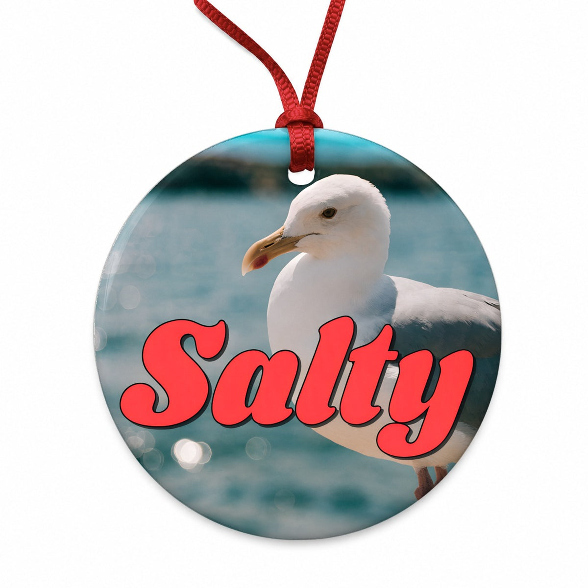 Salty Sea Gull Funny Round Ceramic Holiday Christmas Tree Ornament