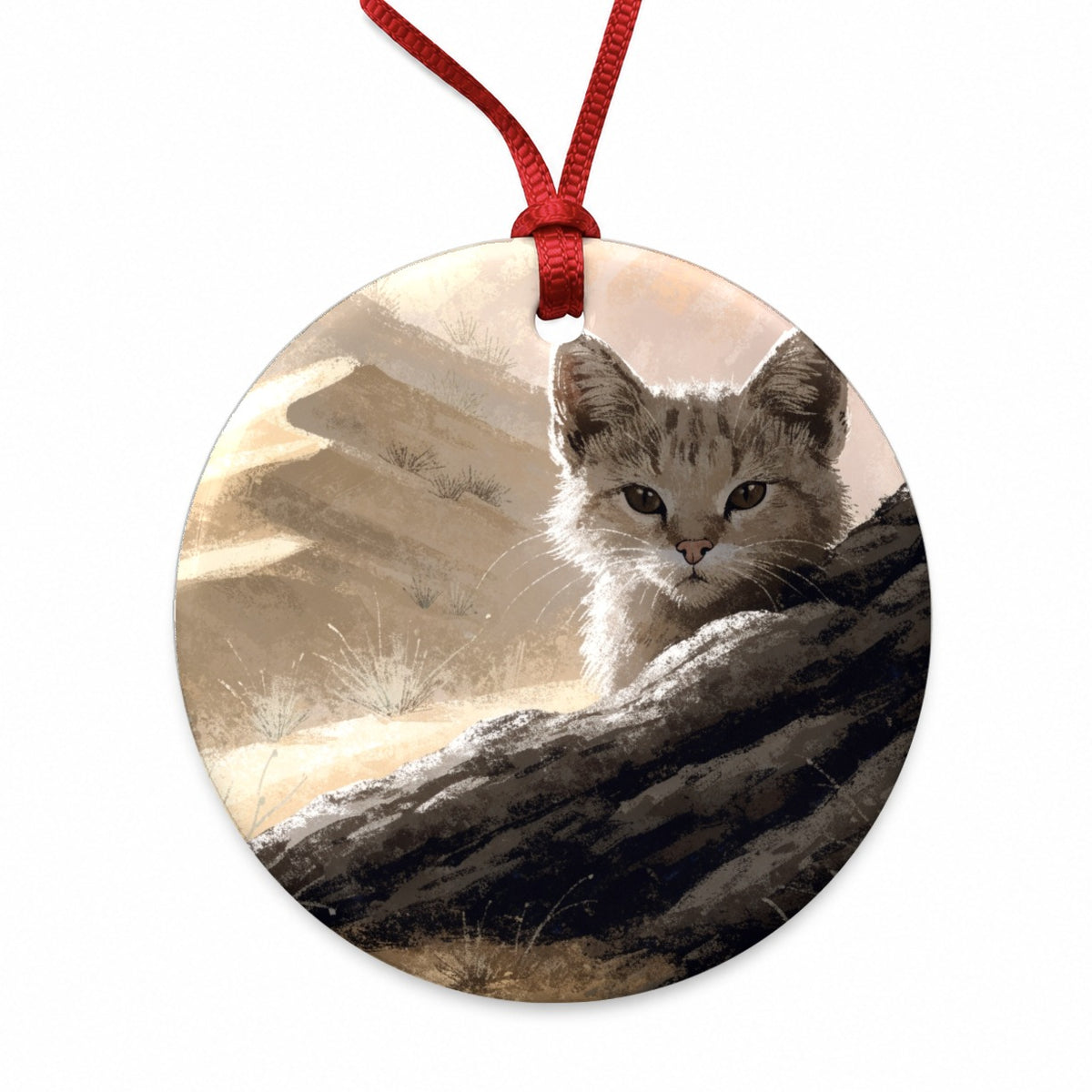 Sand Cat Desert Round Ceramic Holiday Christmas Tree Ornament