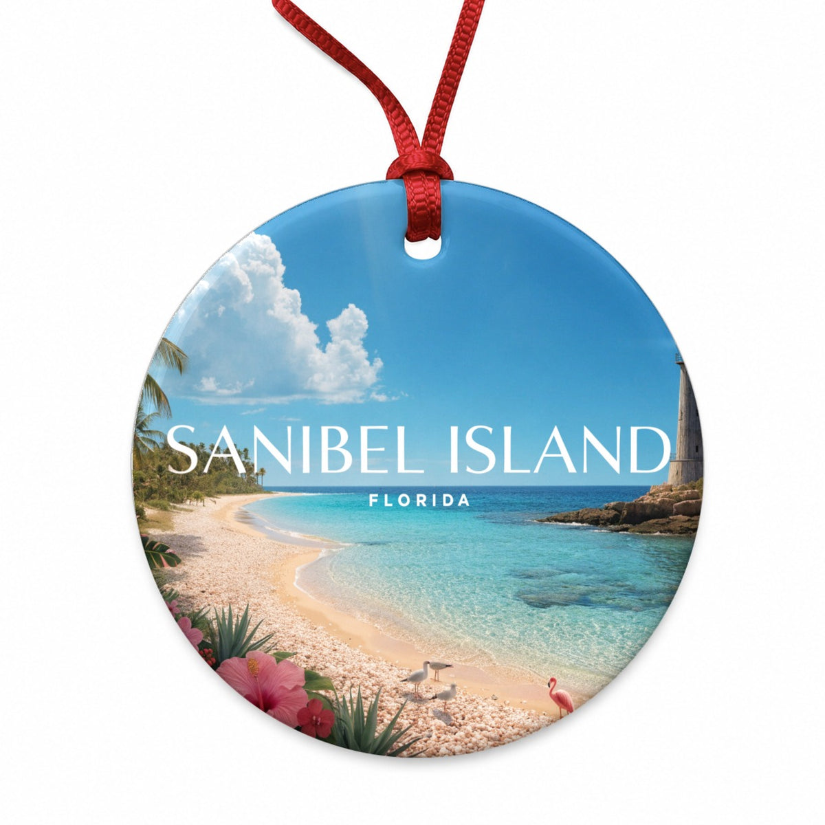 Sanibel Island Florida Travel Round Ceramic Holiday Christmas Tree Ornament