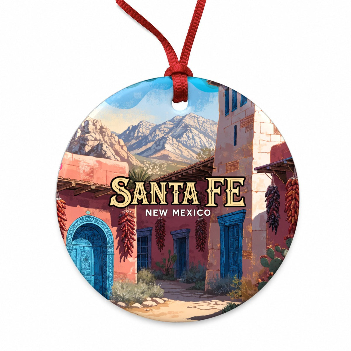 Santa Fe New Mexico Travel Round Ceramic Holiday Christmas Tree Ornament