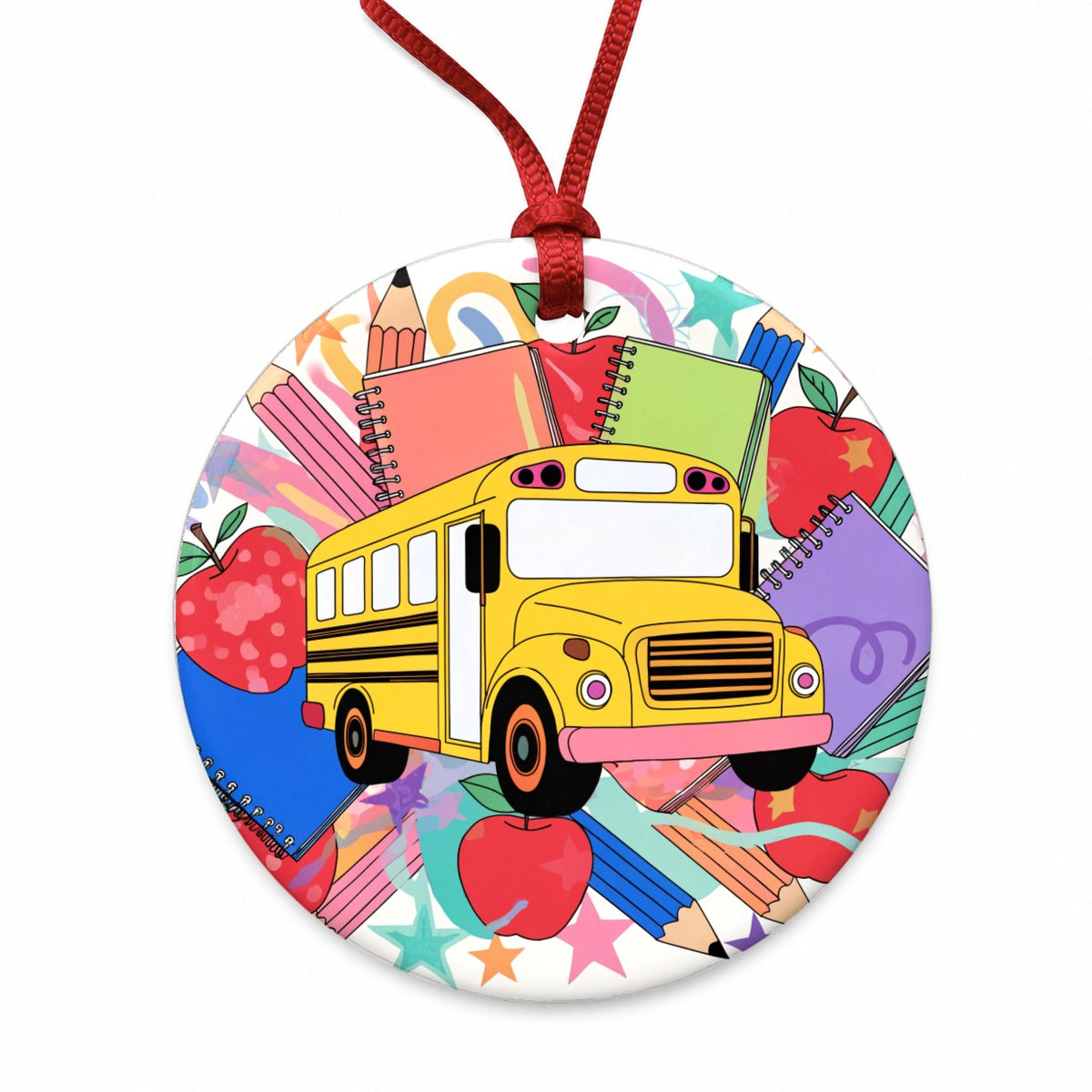 School Bus Driver Teacher Principle Round Ceramic Holiday Christmas Tree Ornament