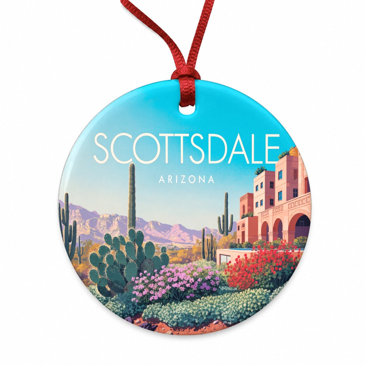 Scottsdale Arizona Travel Round Ceramic Holiday Christmas Tree Ornament