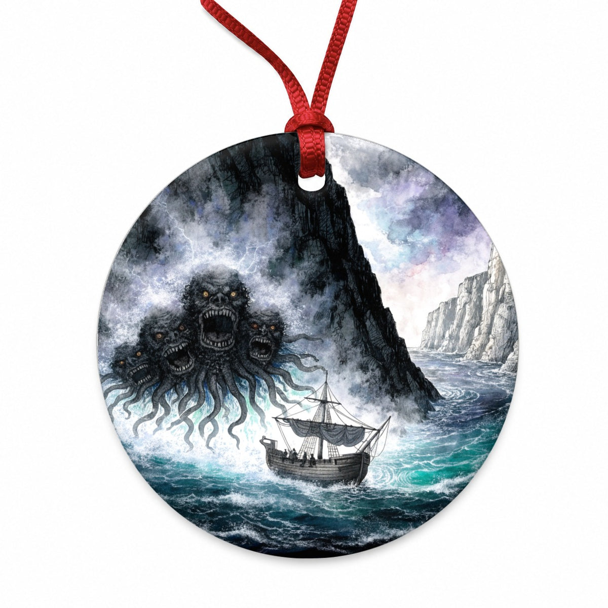 Scylla Greek Sea Monster Round Ceramic Holiday Christmas Tree Ornament
