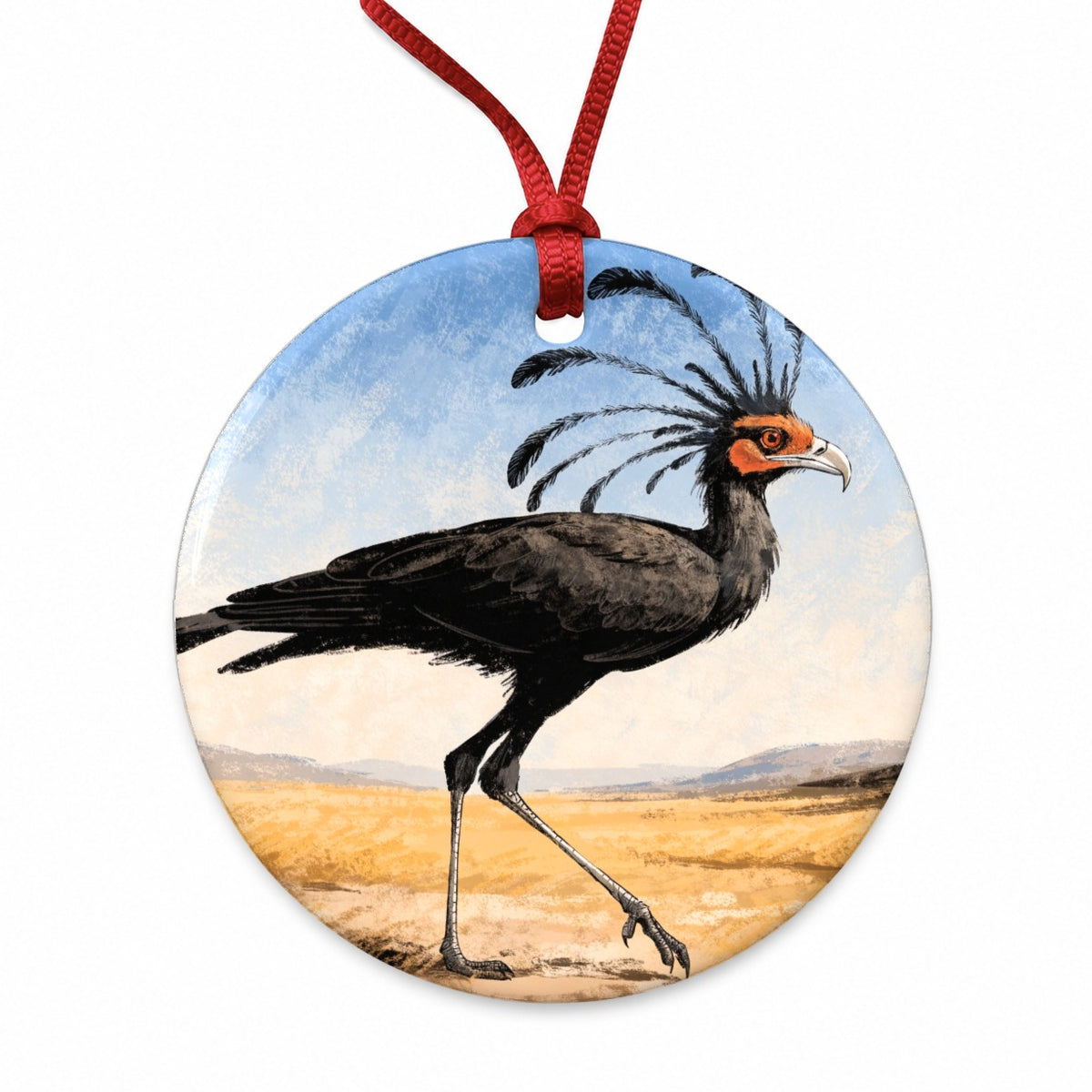 Secretary Bird Savanna Round Ceramic Holiday Christmas Tree Ornament