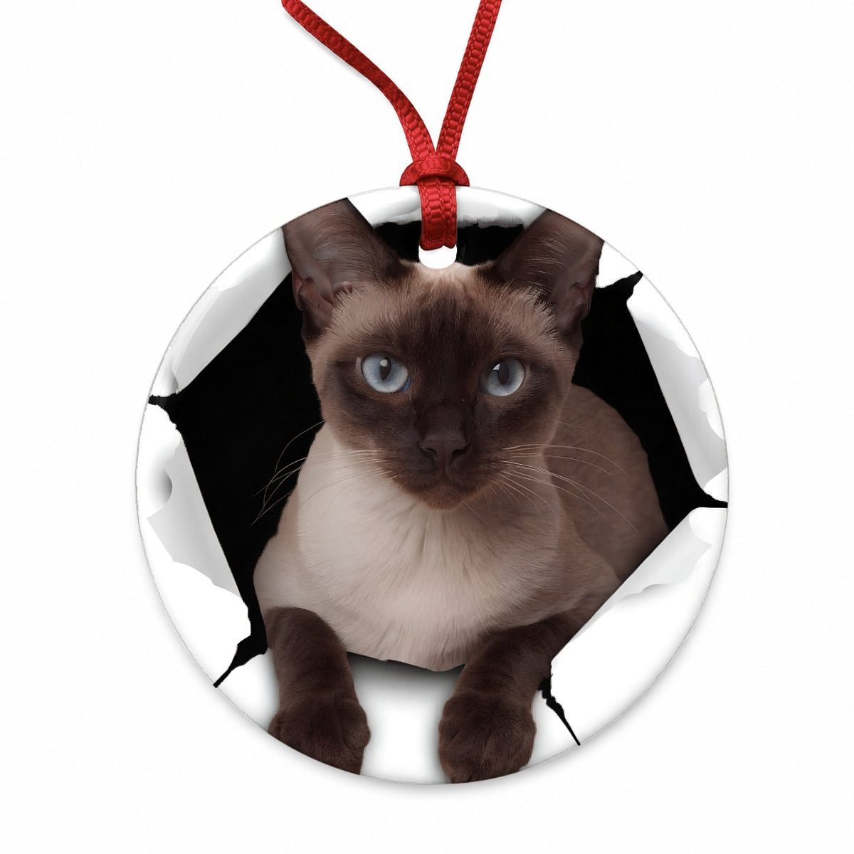 Siamese Cat Breakout Round Ceramic Holiday Christmas Tree Ornament