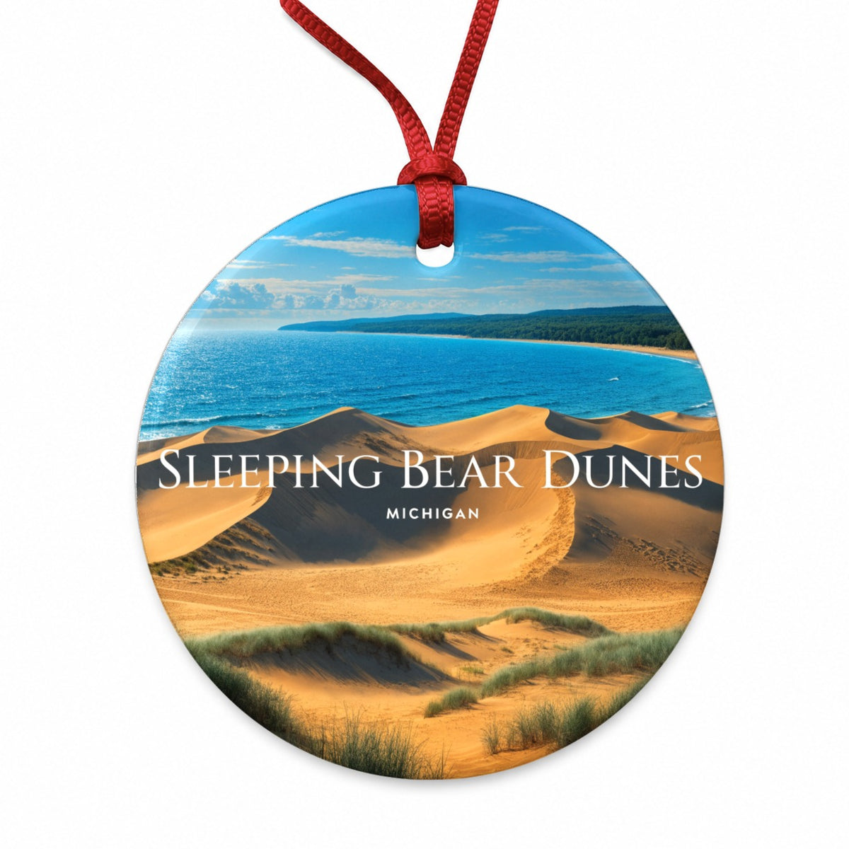 Sleeping Bear Dunes Michigan Travel Round Ceramic Holiday Christmas Tree Ornament