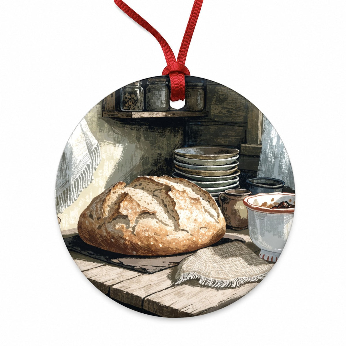 Sourdough Cottage Kitchen Round Ceramic Holiday Christmas Tree Ornament
