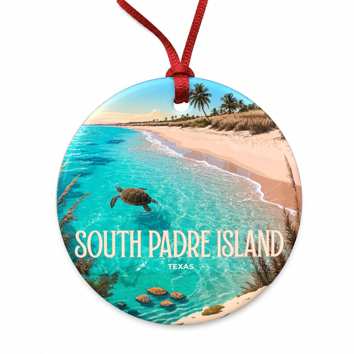 South Padre Island Texas Travel Round Ceramic Holiday Christmas Tree Ornament