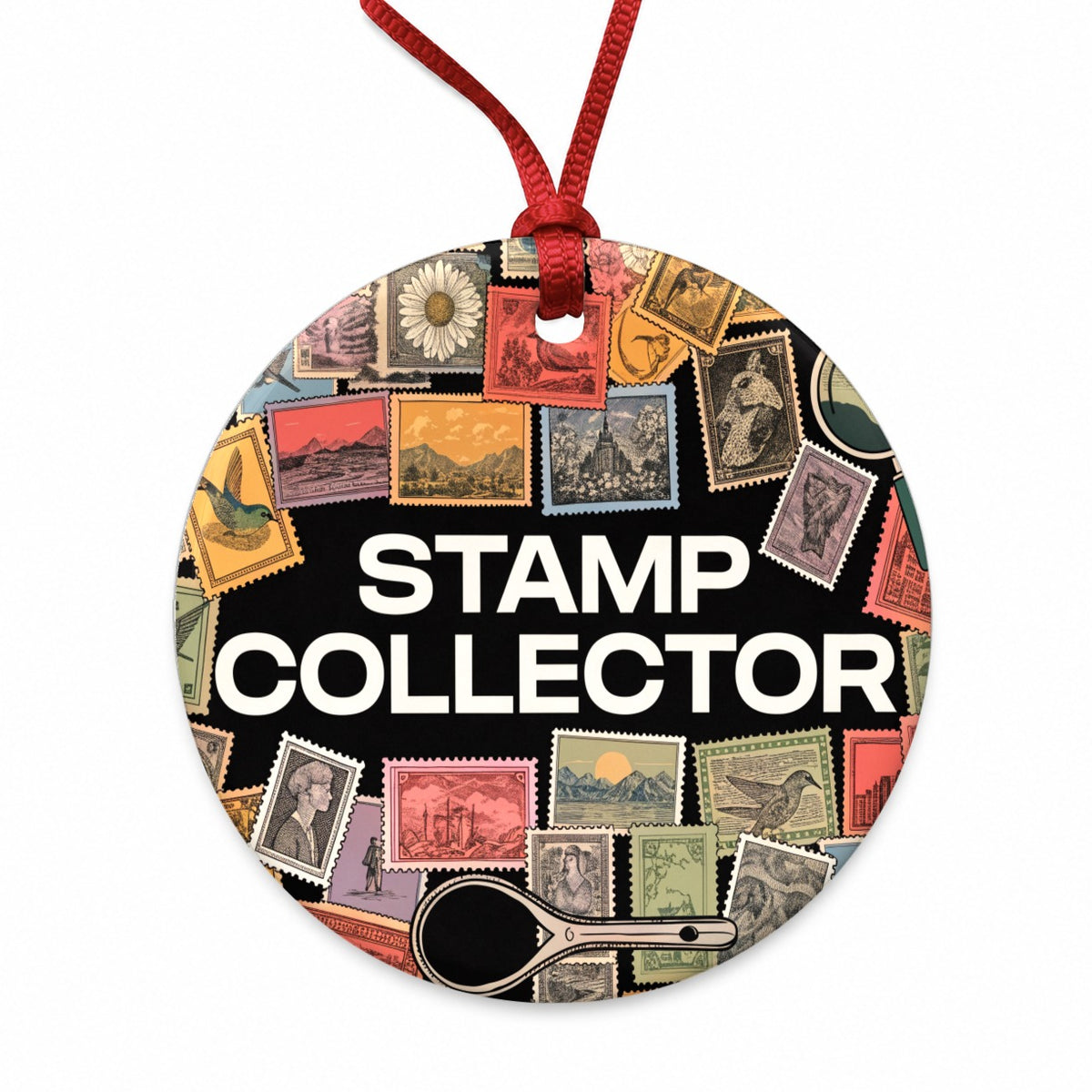 Stamp Collecting Round Ceramic Holiday Christmas Tree Ornament
