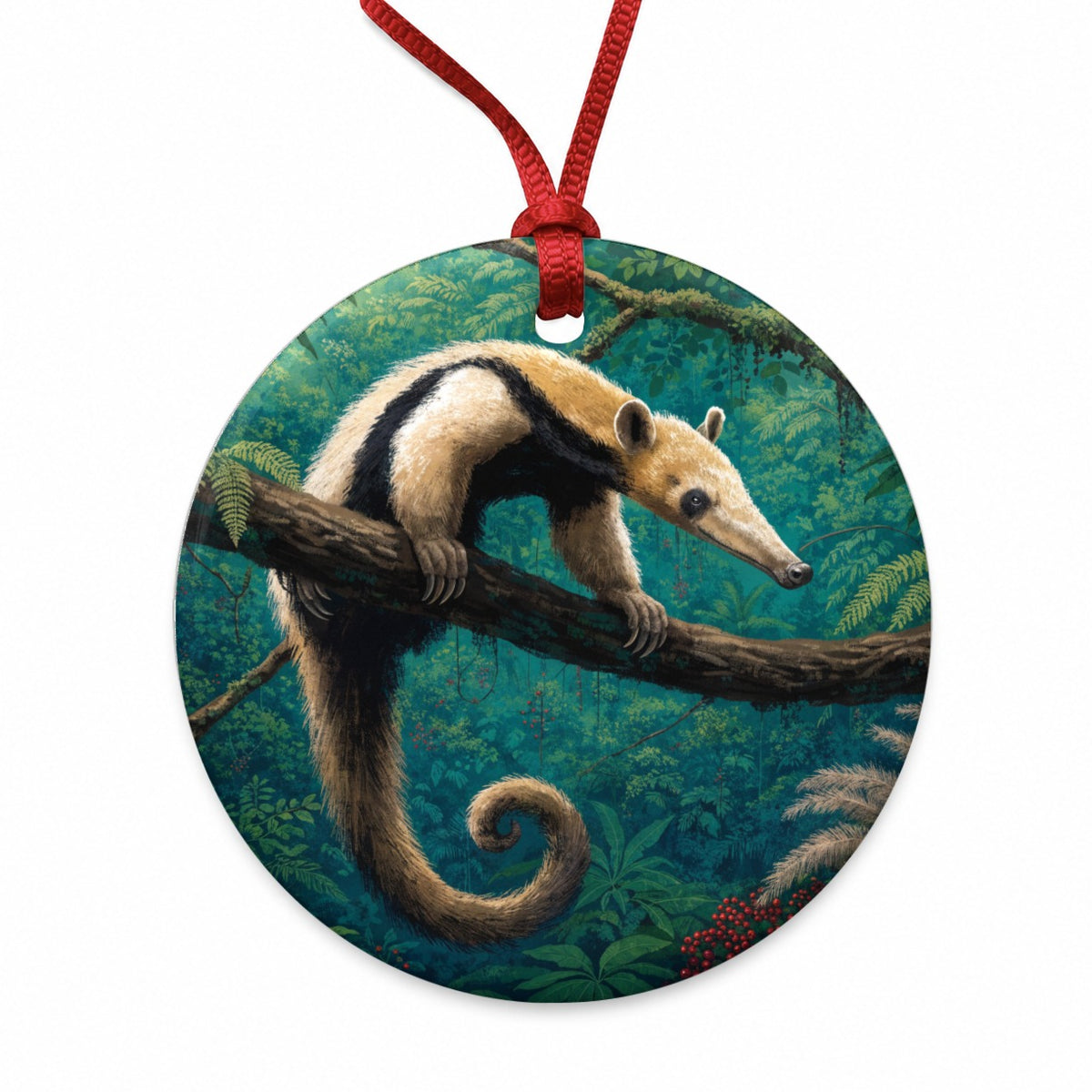 Tamandua Tropical Forest Round Ceramic Holiday Christmas Tree Ornament
