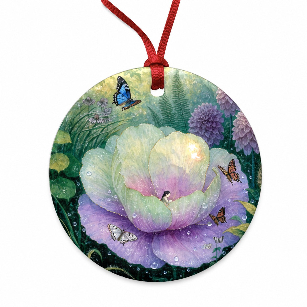 Thumbelina Fairy Tale Round Ceramic Holiday Christmas Tree Ornament