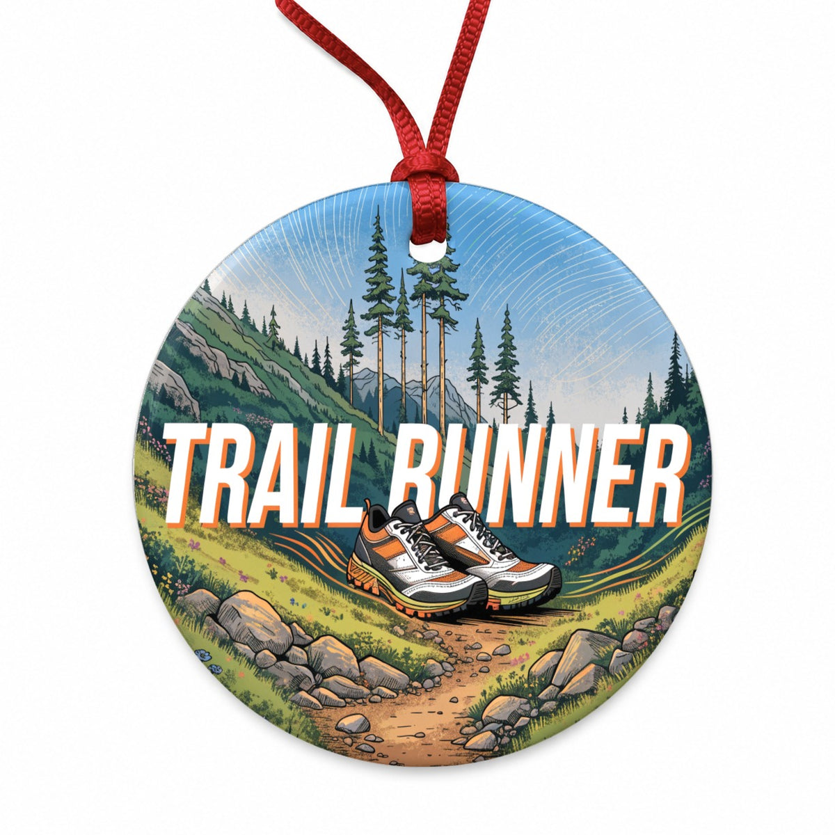 Trail Runner Running Round Ceramic Holiday Christmas Tree Ornament