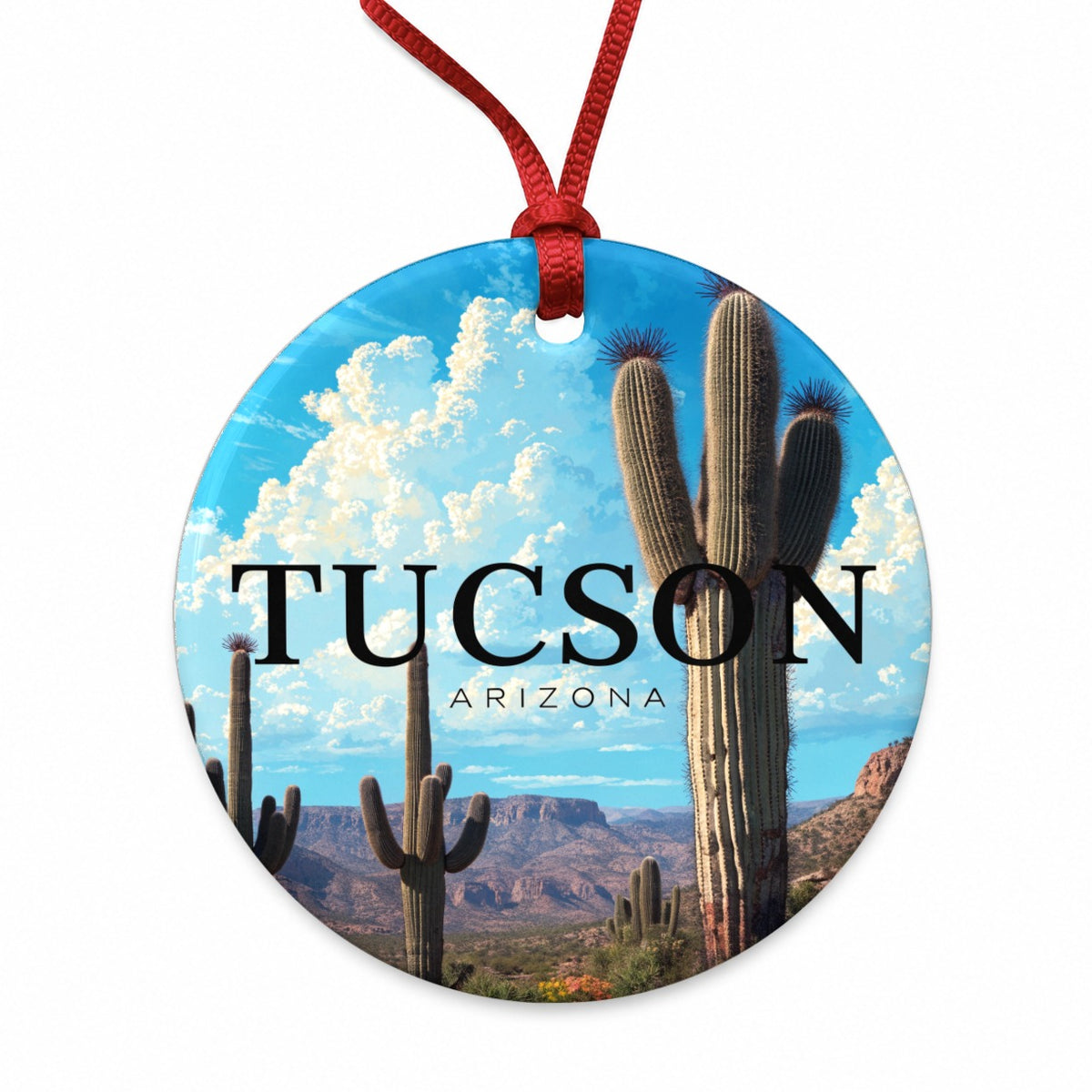 Tucson Arizona Travel Round Ceramic Holiday Christmas Tree Ornament
