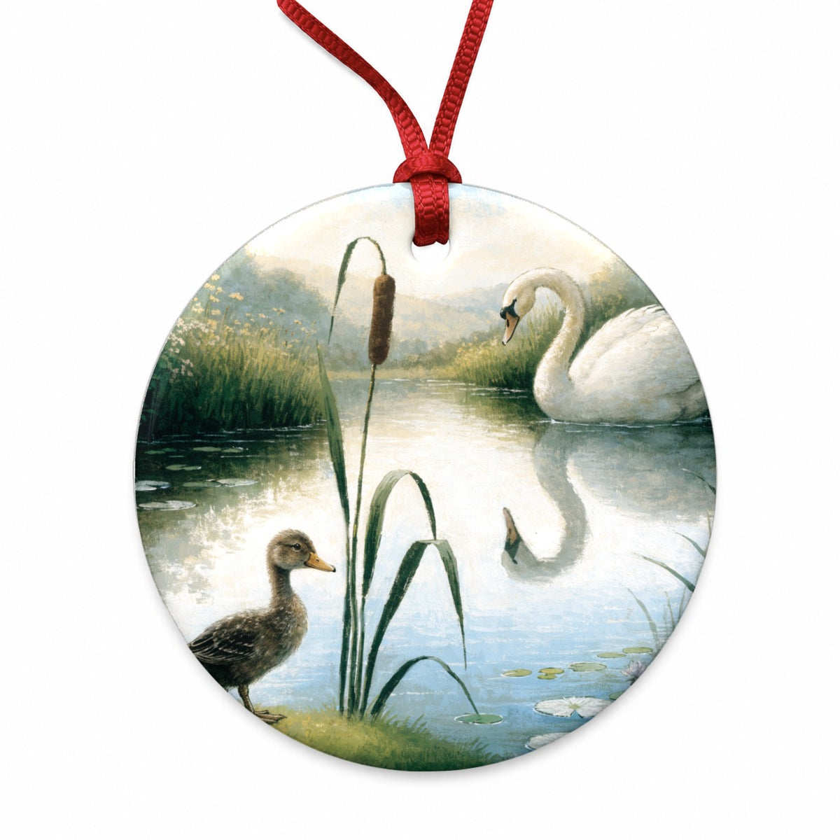 Ugly Duckling Fairy Tale Round Ceramic Holiday Christmas Tree Ornament