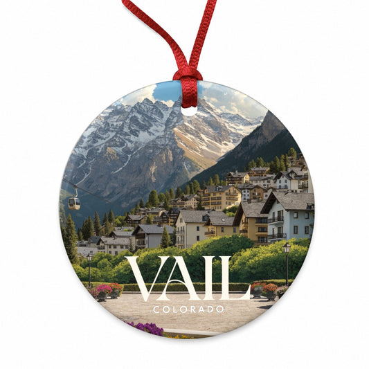 Vail Colorado Travel Round Ceramic Holiday Christmas Tree Ornament