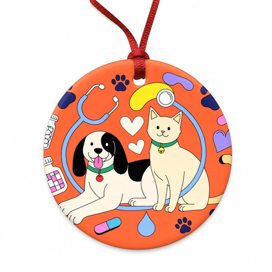 Veterinarian Animal Lover Round Ceramic Holiday Christmas Tree Ornament