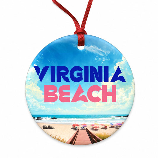 Virginia Beach Travel Round Ceramic Holiday Christmas Tree Ornament