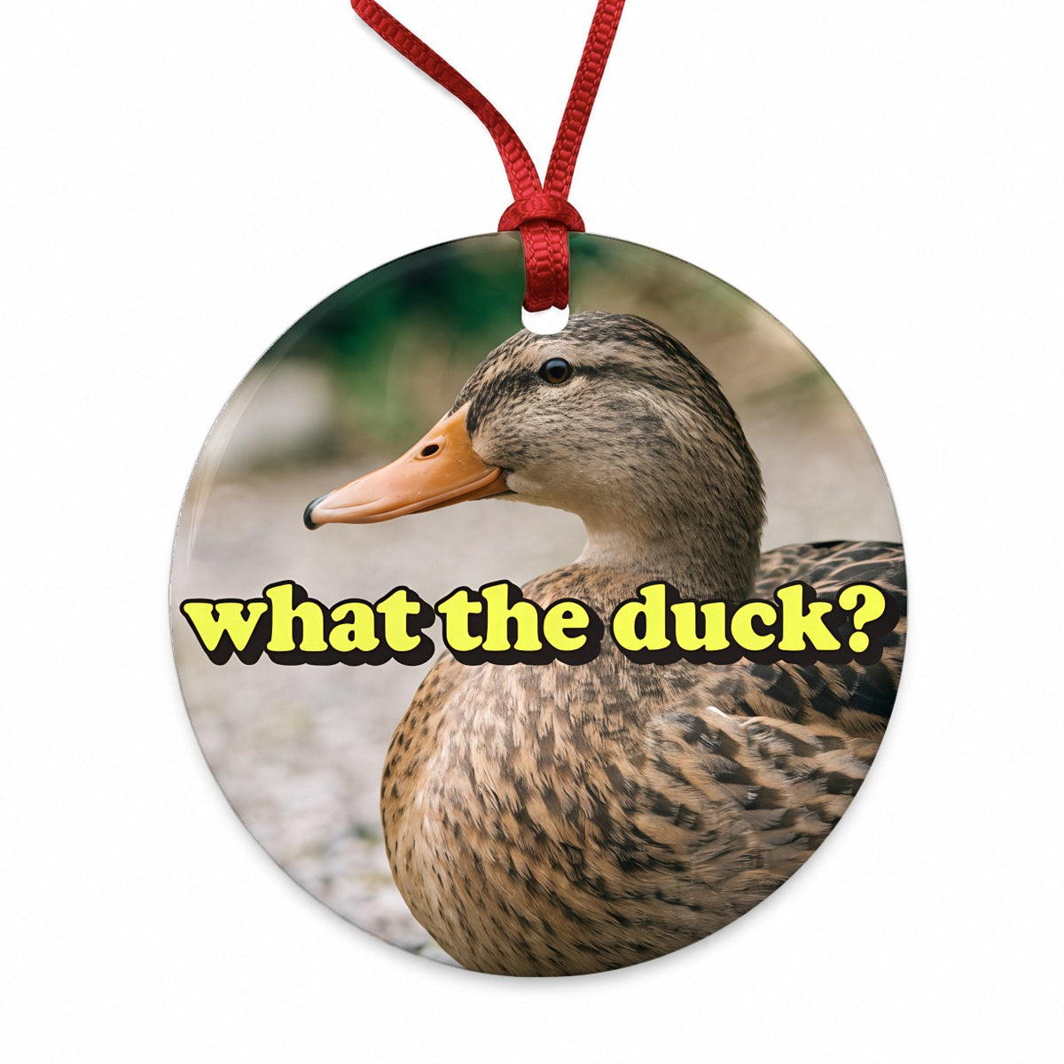 What The Duck Funny Round Ceramic Holiday Christmas Tree Ornament