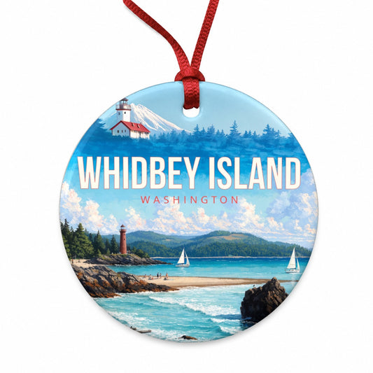 Whidbey Island Washington Travel Round Ceramic Holiday Christmas Tree Ornament