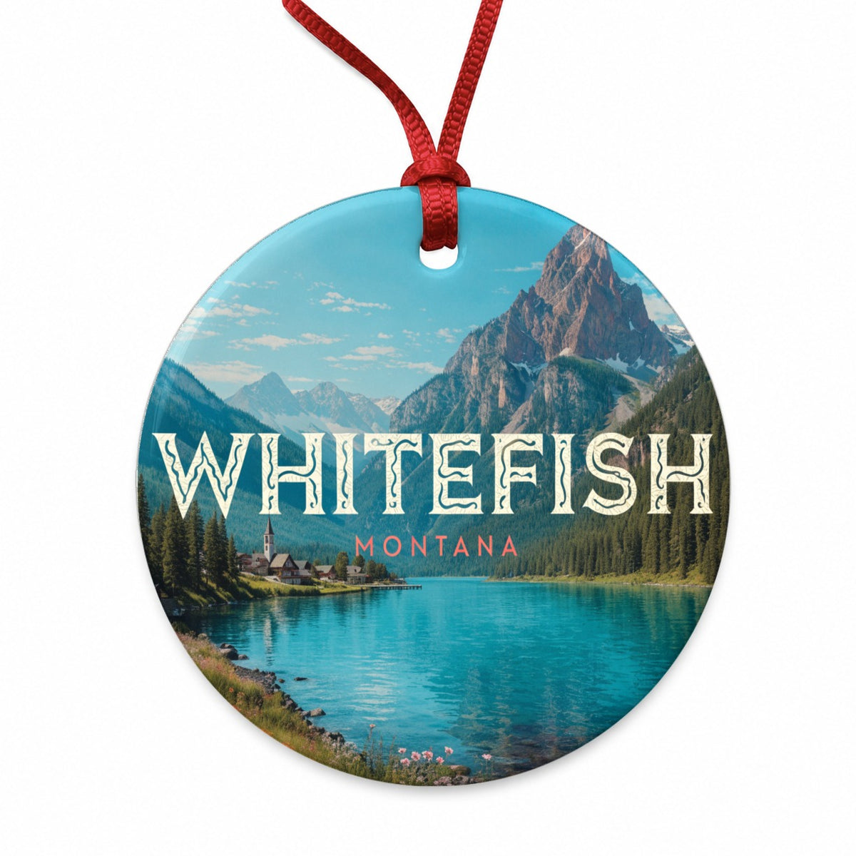 Whitefish Montana Travel Round Ceramic Holiday Christmas Tree Ornament
