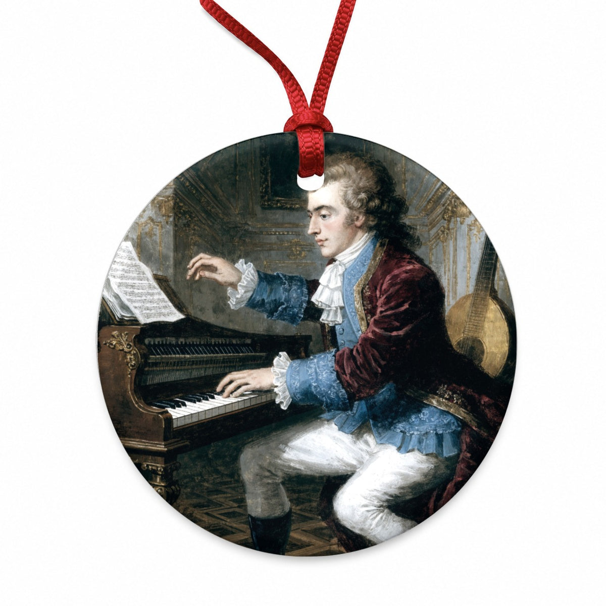 Wolfgang Mozart Composer Round Ceramic Holiday Christmas Tree Ornament