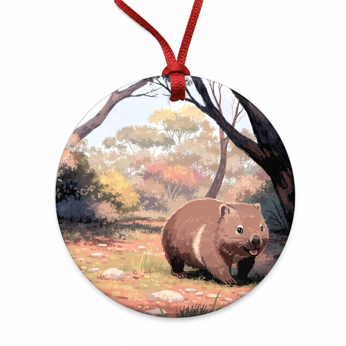 Wombat Australian Bush Round Ceramic Holiday Christmas Tree Ornament