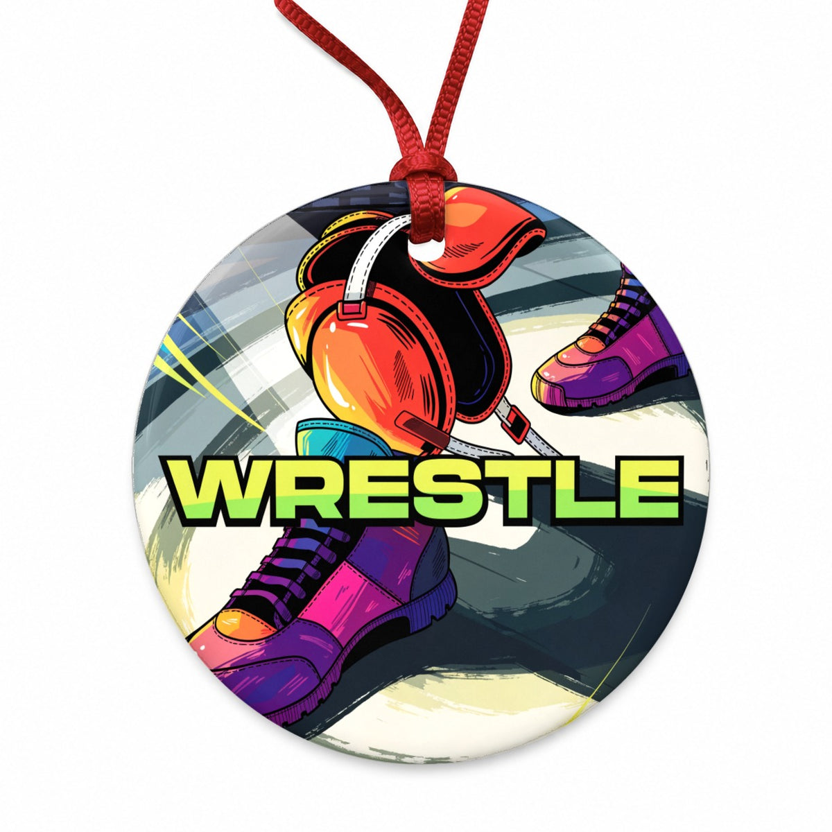 Wrestling Gear Sports Round Ceramic Holiday Christmas Tree Ornament