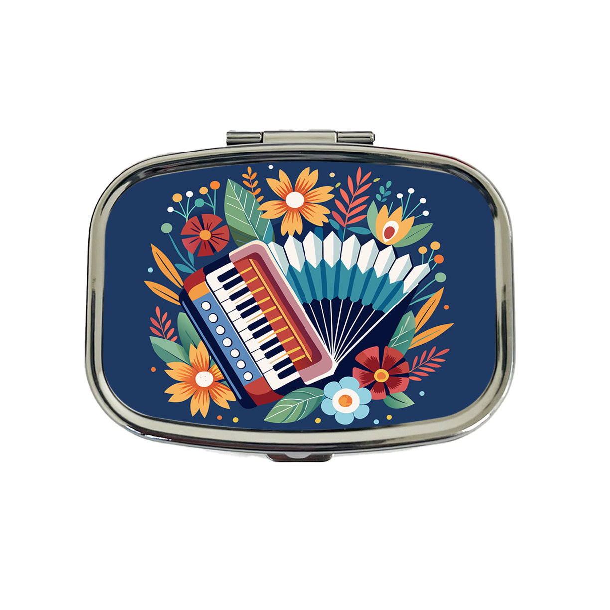 Accordion Music Floral Motif Travel Pill Box Case