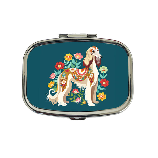 Afghan Hound Dog Floral Flowers Travel Pill Box Case