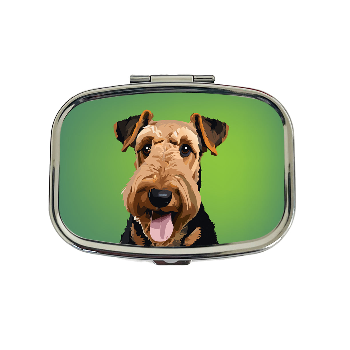 Airedale Terrier Dog Portrait Travel Pill Box Case