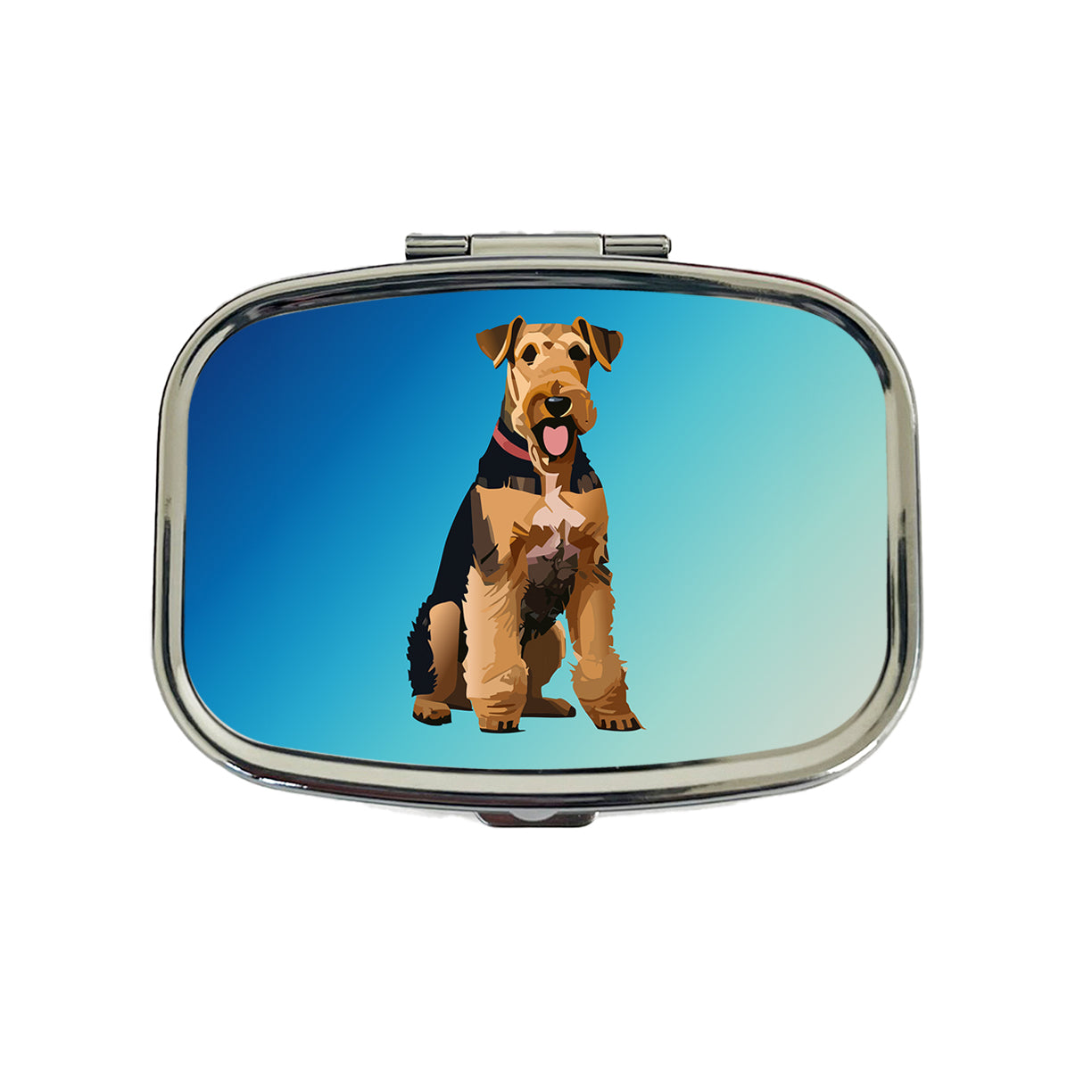 Airedale Terrier Dog Sitting Travel Pill Box Case