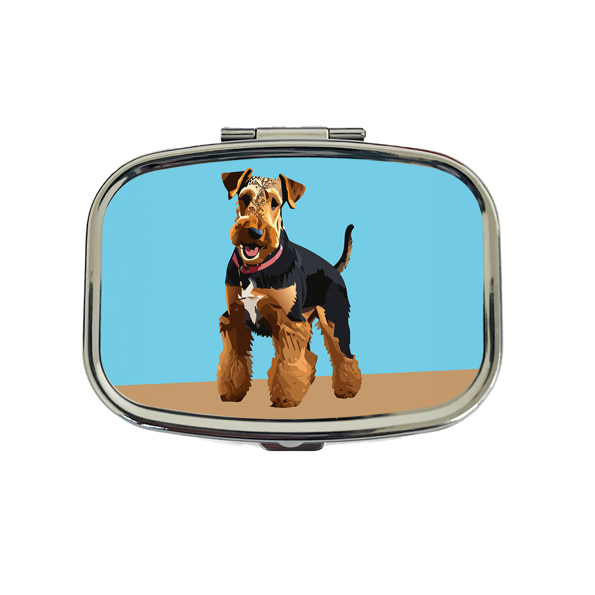 Airedale Terrier Dog Standing Travel Pill Box Case