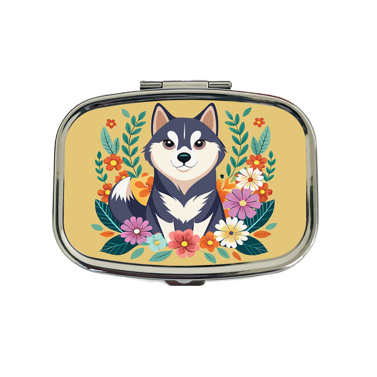 Alaskan Klee Kai Dog Floral Flowers Travel Pill Box Case