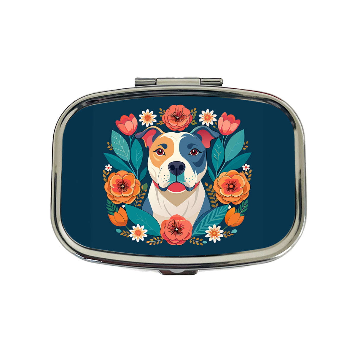 American Bulldog Dog Floral Flowers Travel Pill Box Case