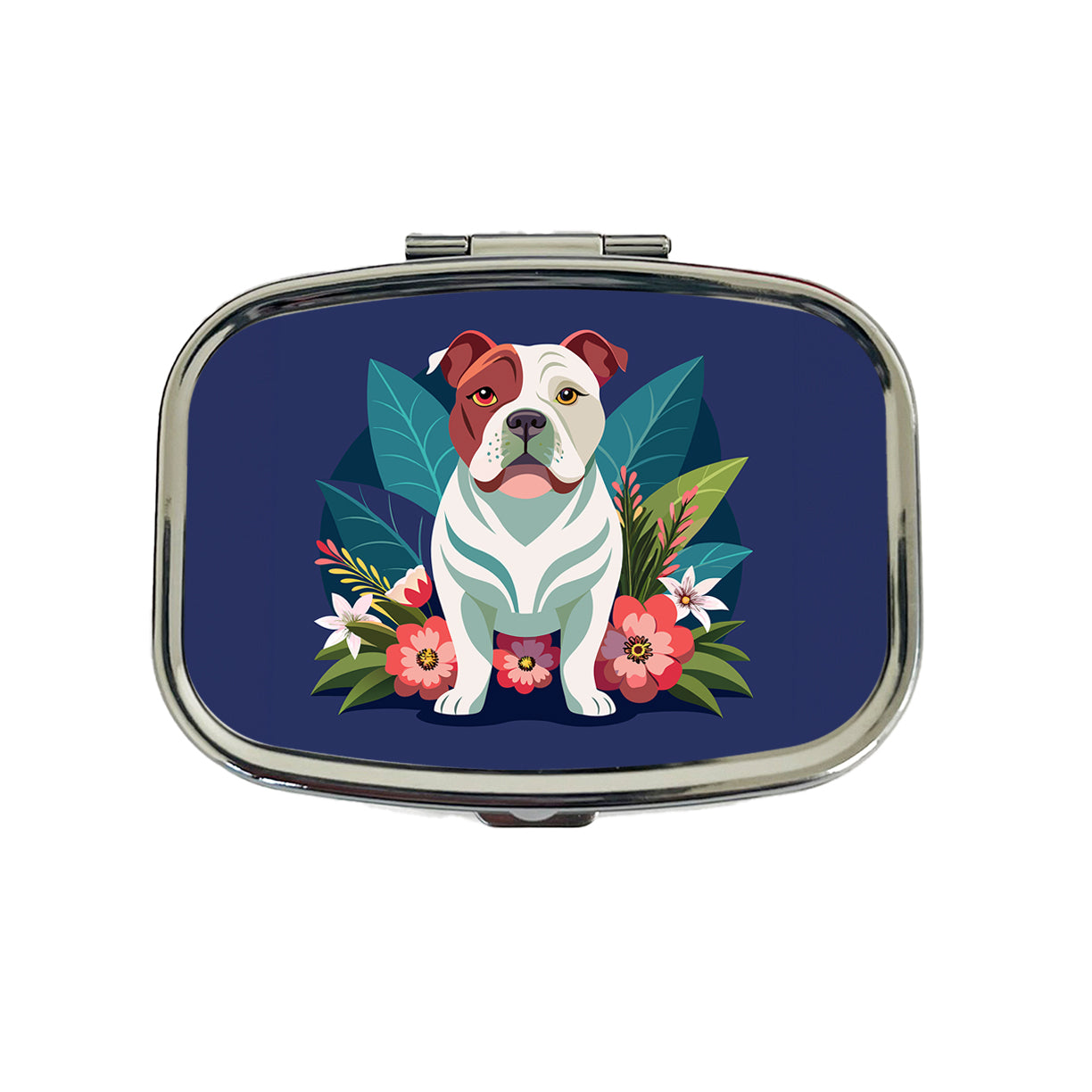 American Bulldog Floral Flowers Travel Pill Box Case