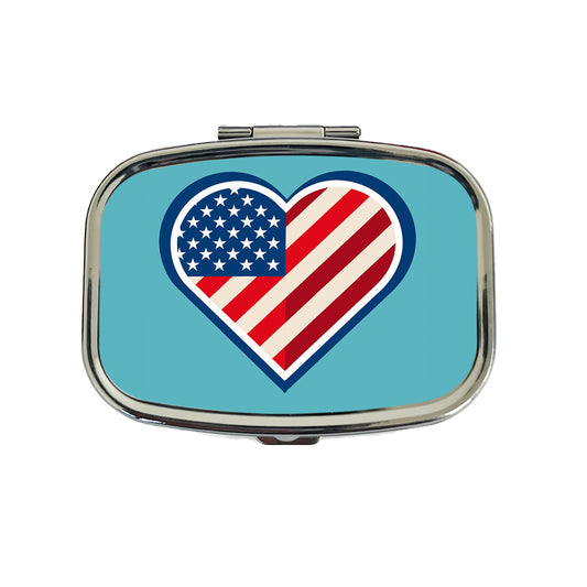 American Flag in Heart Patriotic USA United States Travel Pill Box Case