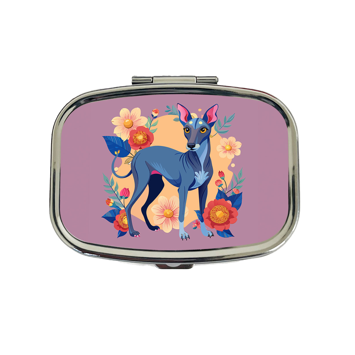 American Hairless Terrier Dog Floral Flowers Travel Pill Box Case