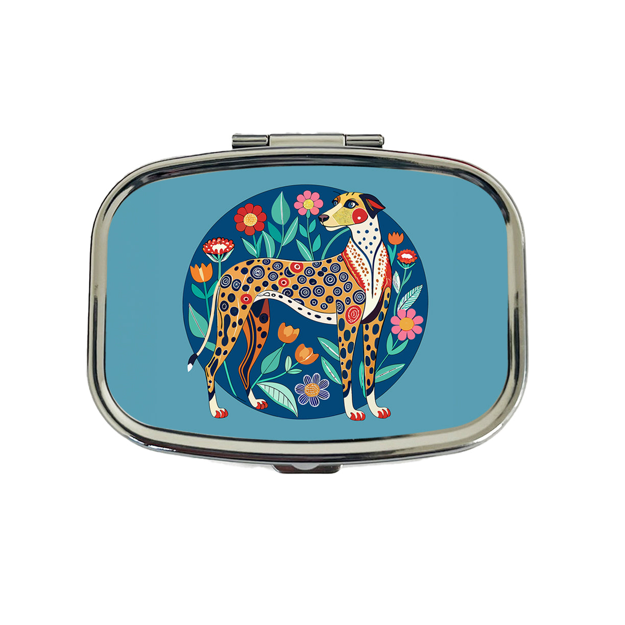 American Leopard Hound Dog Floral Flowers Travel Pill Box Case