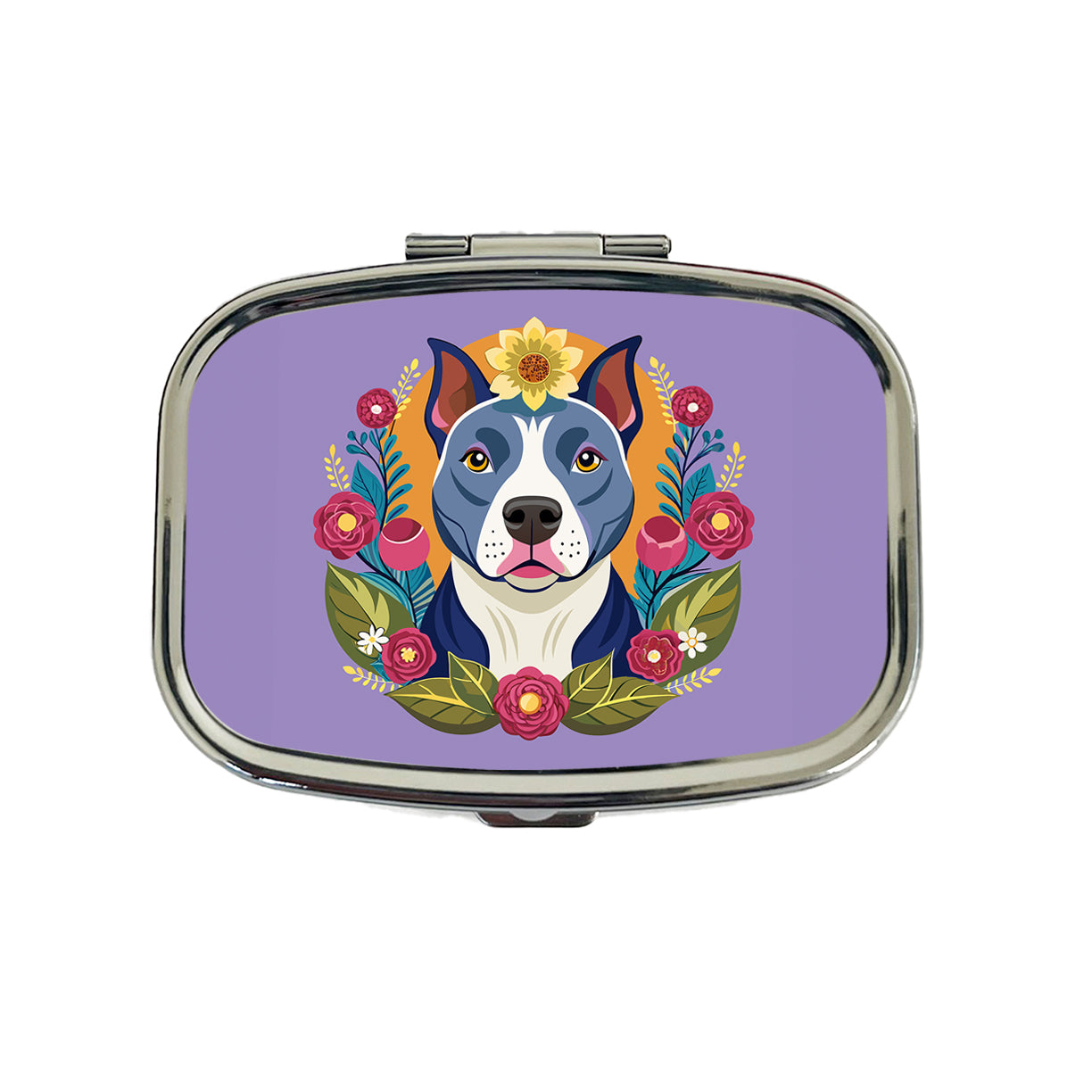 American Pit Bull Terrier Dog Floral Flowers Travel Pill Box Case