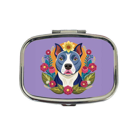 American Pit Bull Terrier Dog Floral Flowers Travel Pill Box Case