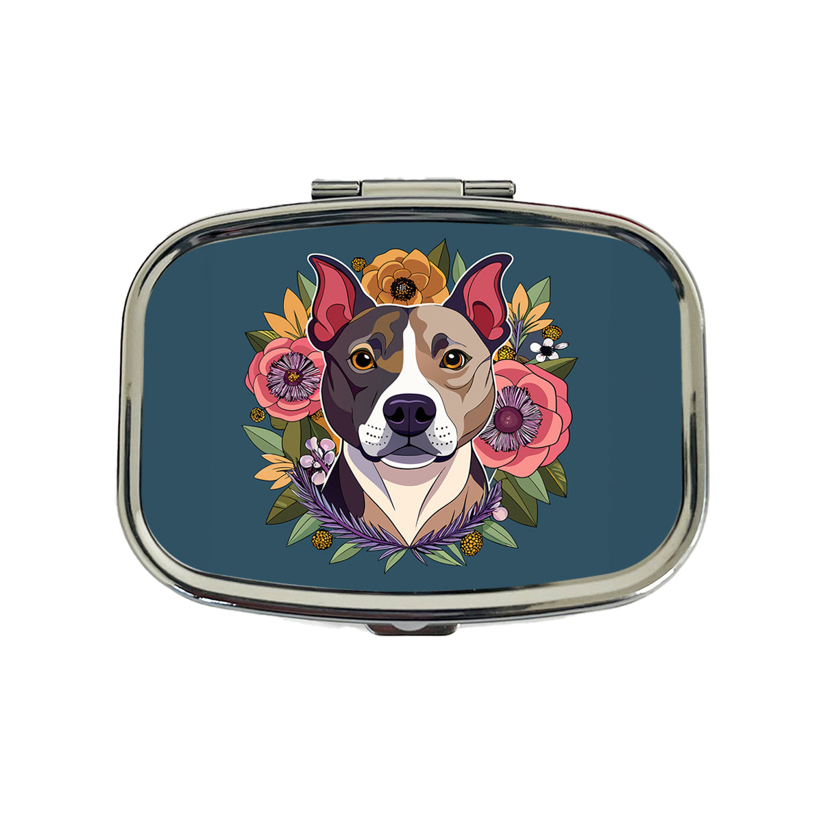 American Staffordshire Terrier Dog Floral Flowers Travel Pill Box Case