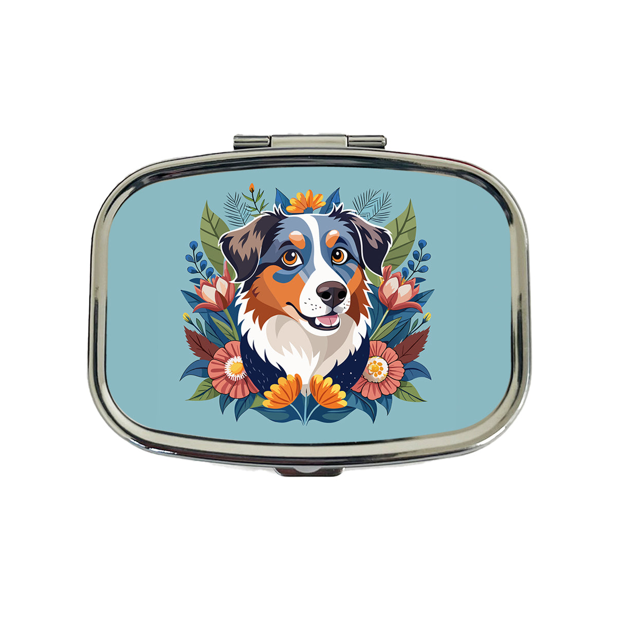 Australian Shepherd Dog Floral Flowers Travel Pill Box Case