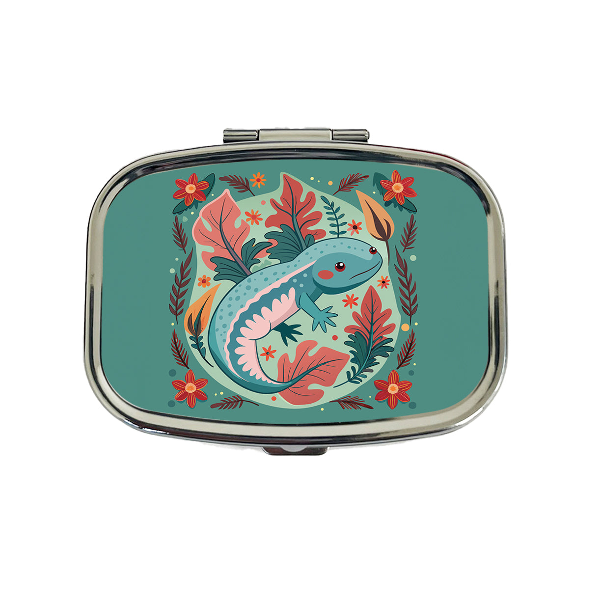 Axolotl Floral Motif Travel Pill Box Case