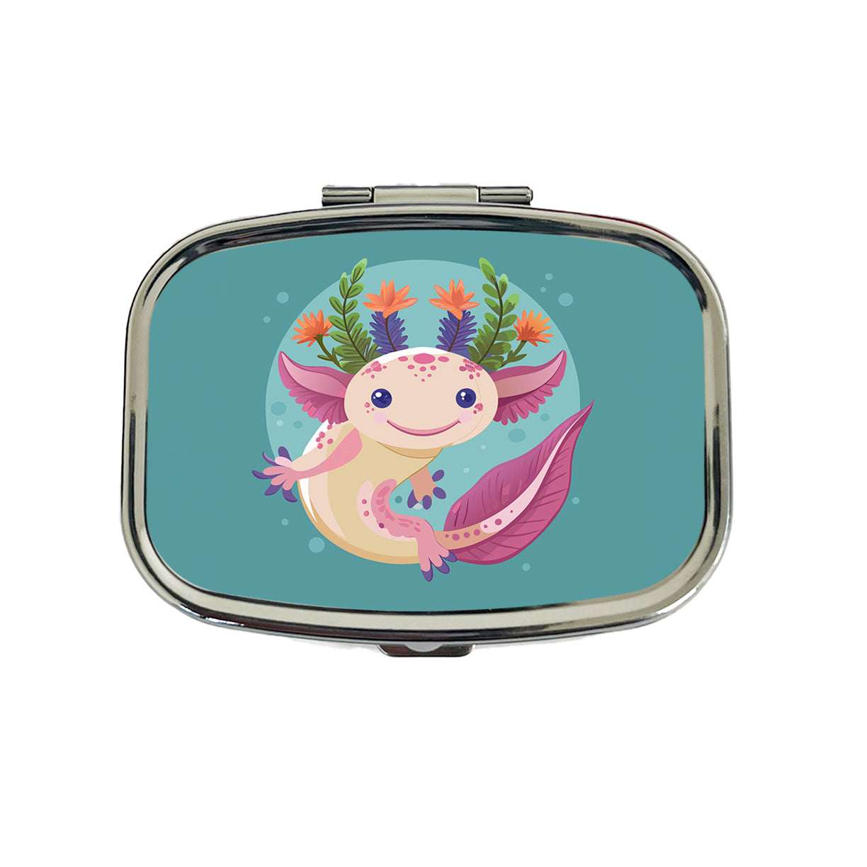 Axolotl Head Floral Flowers Travel Pill Box Case