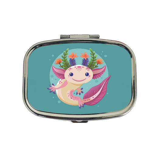 Axolotl Head Floral Flowers Travel Pill Box Case