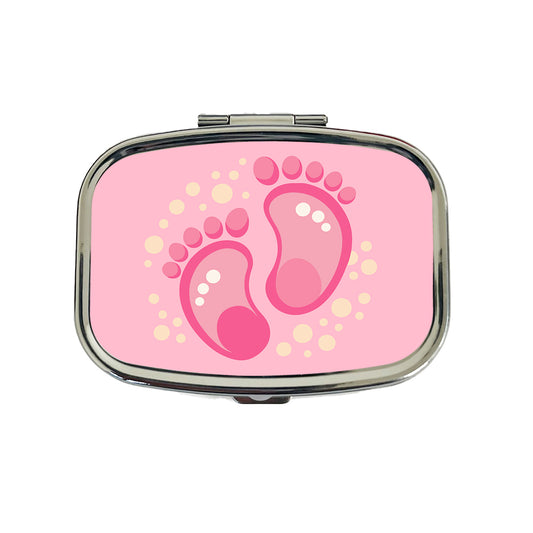Baby Footprints Pink Travel Pill Box Case