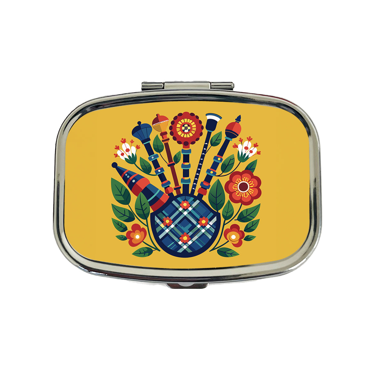 Bagpipes Music Floral Motif Travel Pill Box Case