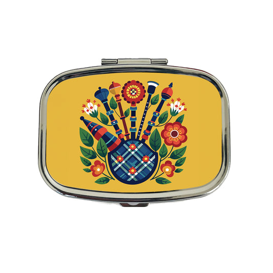 Bagpipes Music Floral Motif Travel Pill Box Case