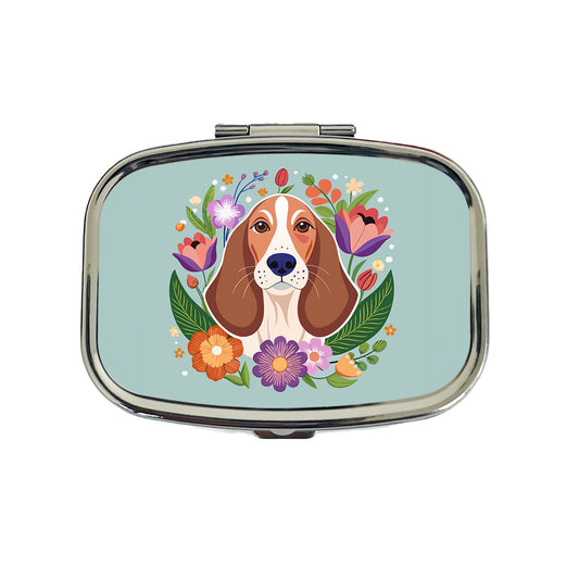Basset Hound Dog Floral Flowers Travel Pill Box Case
